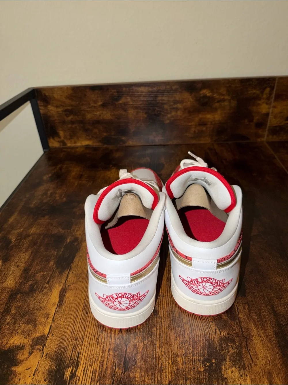 Jordan Low-Top Sneakers in White, Red, and Gold